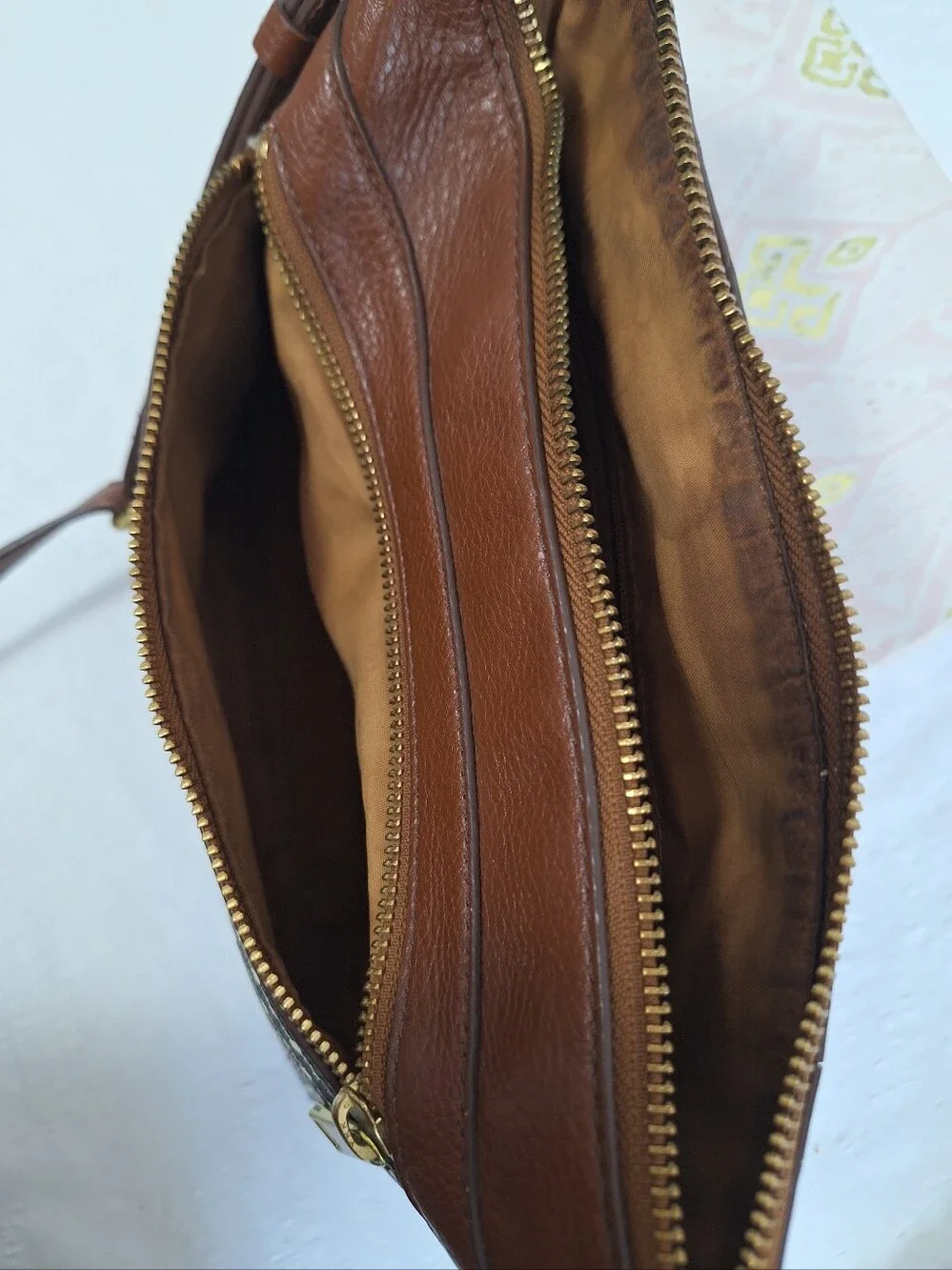 Vintage Fossil Black and Brown Patterned Crossbody Bag